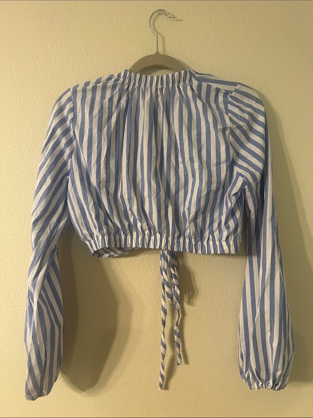 Blue & White Striped Tie-Front Crop Top - Picture 6 of 6